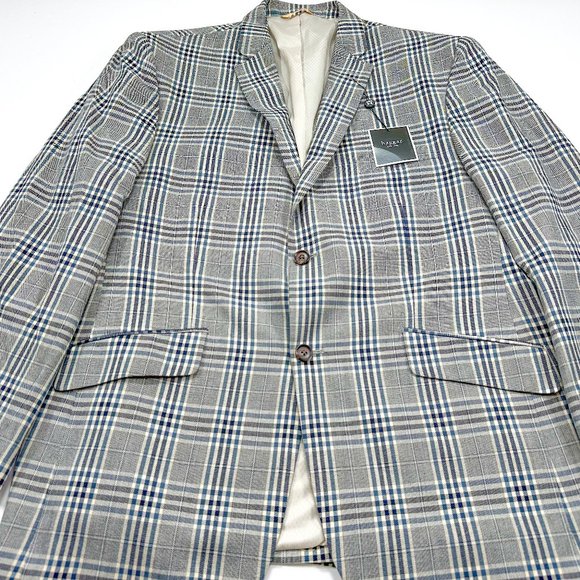 Haggar 44R Multi-Tasker Sport Coat Gray Navy Check 2-Button Single Vent NEW NWT